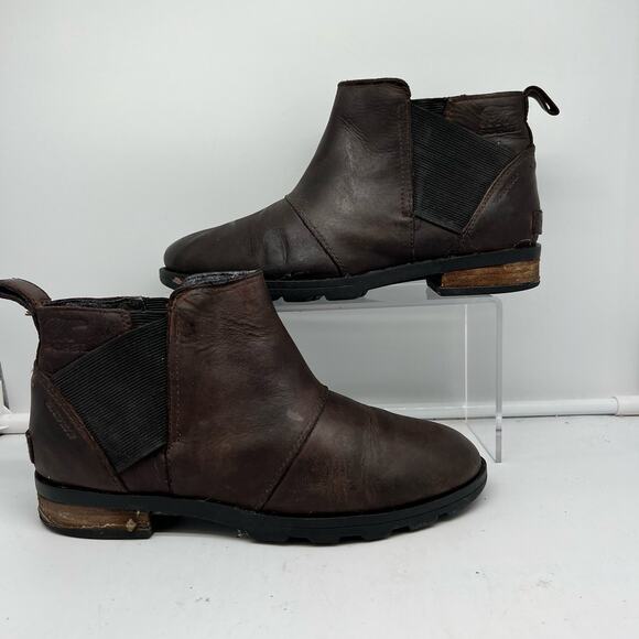 Sorel Boots Womens 6.5 Emelie Chelsea Ankle Bootie Brown Leather Casual - Picture 1 of 9